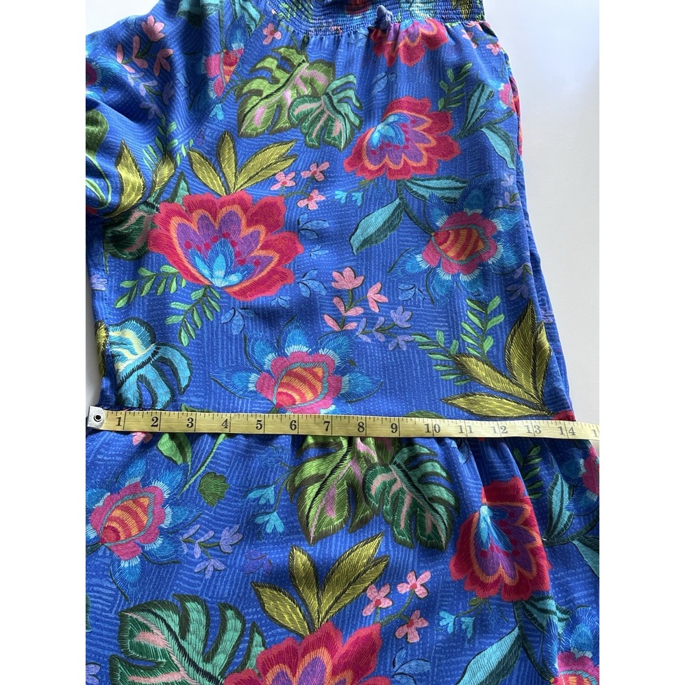 Johnny Was Rumba Tiered Pants L Blue Floral Rayon Palazzo Wide Leg Boho Resort - Picture 16 of 16